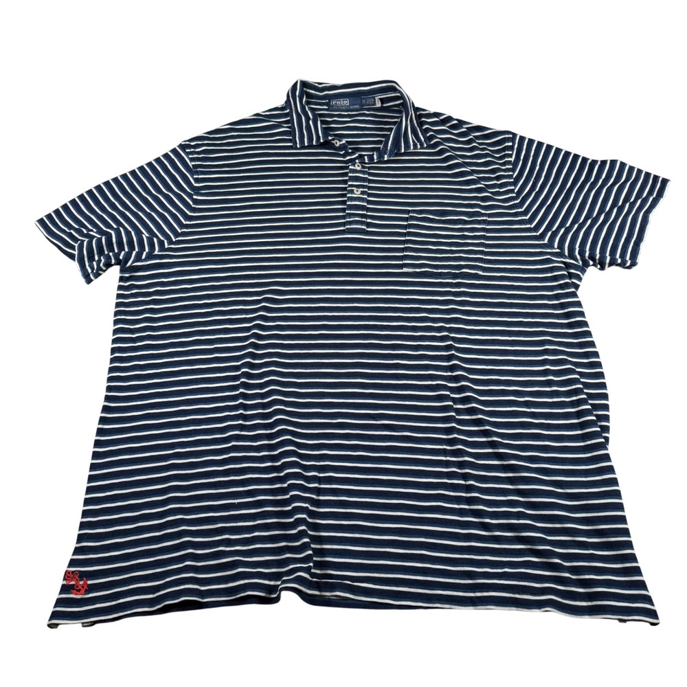 Polo Ralph‎ Lauren Polo Shirt Mens XXL Navy Blue White Striped Anchor Pocket